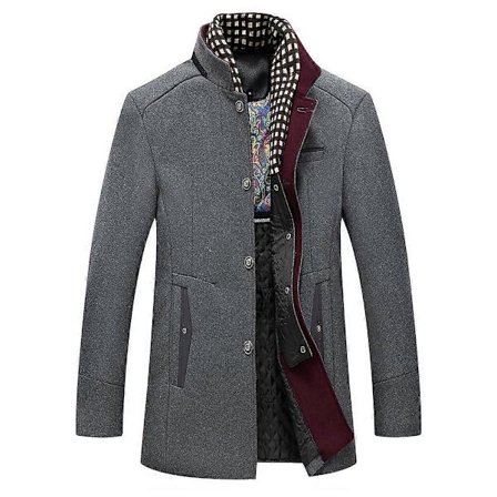 Vinterfrakk for menn, kort ullfrakk, vinterfrakk, vinterjakke for jobb, fritid, herrefrakk for menn med avtakbart skjerf