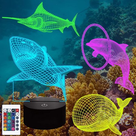 Ocean Sea Animals 3D Lamp Kits,Dolphin, Marlin,Shark,Whale 3