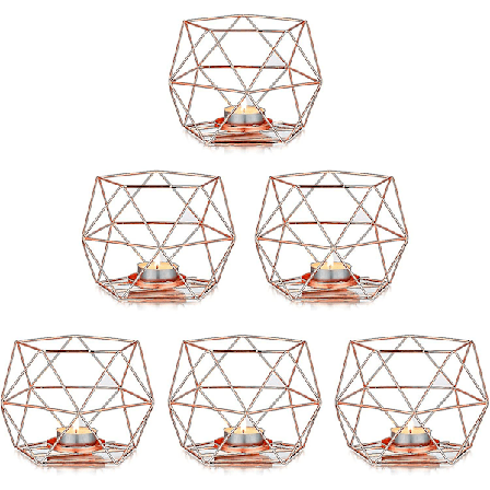 Lysestager til fyrfadslys - 6 stk. fyrfadslysestager rosaguld tealight holder geometrisk lysestage hy