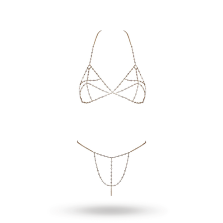 Cottelli Collection: Bra Set Chain Gold - Vuxen: Lingerie & undertøy