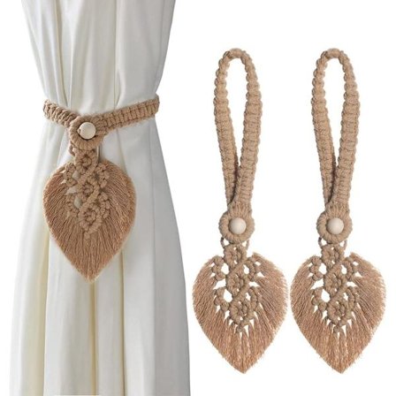 (Ljus Curry) Set med 2 gardinuppsättningar, för Boho-gardiner, handgjorda