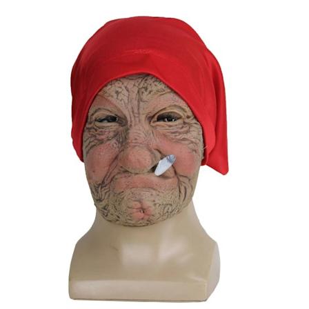 Sjov Rygende Bedstemor Gamle Mormor Latex Maske Dame Mormor Med Rynket Ansigt Og Rød Halloween Kostume Props Old Nana mask