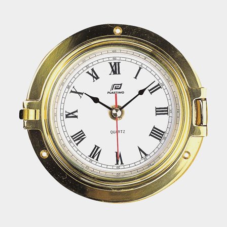 Reloj náutico Plastimo Porthole 4.5", Ø115/140 mm, latón chapado en oro