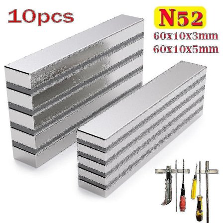 N52 Kraftig Neodym Magnet Sjelden Jord Løftemagnet 60x10x3mm, Pakke med 10