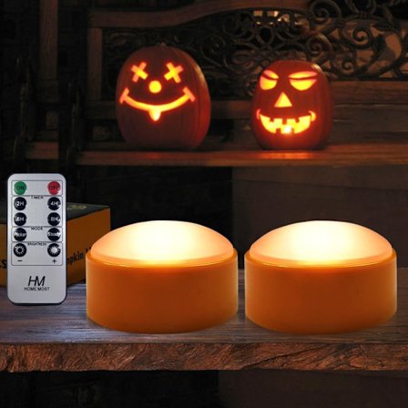2-pak Halloween Græskarlys med Fjernbetjening/Timer - Orange Græskarlys LED Batteridrevet Dekoration - Halloween Ja