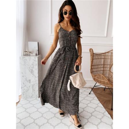 Boho Sexig Blommig Klänning Sommar Vintage Casual Sundress Beach Mid