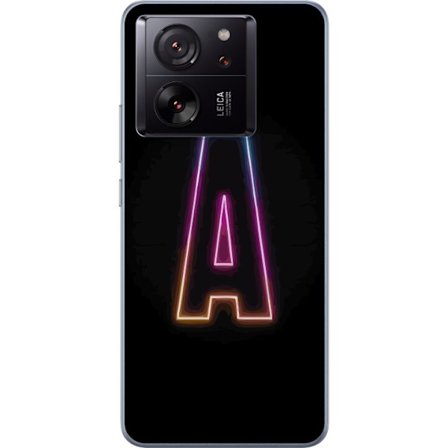Kompatibel Mobilcover til Xiaomi Xiaomi 13T Minimalistisk neonbogstav A i regnbuefarvet lys mod sort baggrund i moderne typografisk stil