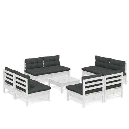 Vidaxl Loungegrupp Med Antracit Dynor 9 Delar Massiv Furu Vit
