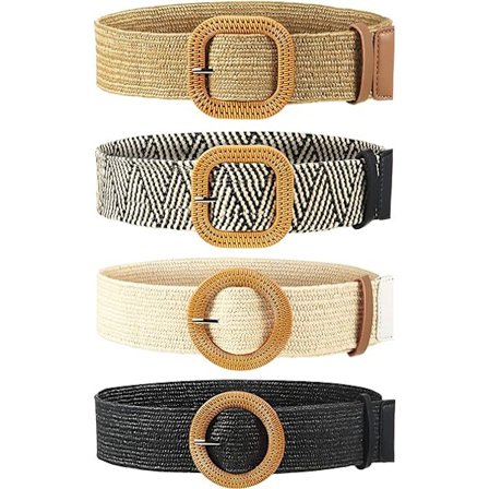 4-pakks stråvevd belte elastisk stretch rotting midje belte kvinner