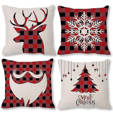 Sæt med 4 stk. (4s) pudebetræk 45*45cm, Xmas Rative Cush For Rat