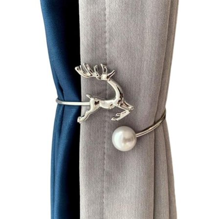 (Silver) Gardinklämmor 2 Icke-porösa Gardiner med Metall Fawn Gardin