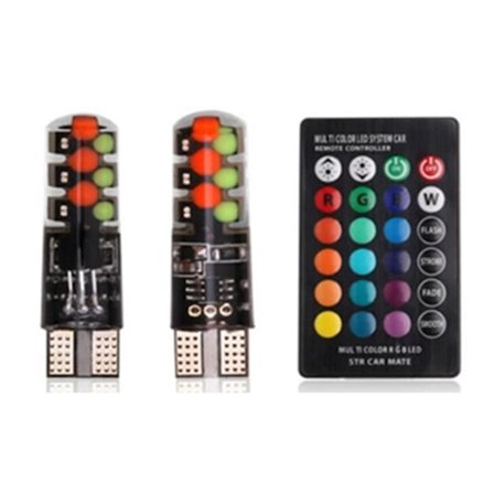 2st Ljusa bilavståndsljus T10 W5W RGB LED-lampa Läsljus Auto LED-lampor med fjärrkontroll Strobe