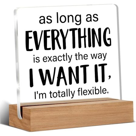 Sjov kontorgave, humoristiske gaver til kollega, leder, chef, kontor, klar skrivebordsdekoration, akrylskilt med træfod til skrivebord, bord, hylde