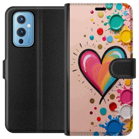 Yhteensopiva Lompakkokotelo OnePlus 9 Rainbow Heart Splash