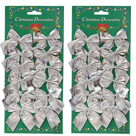 Sløjfer til Juletræ Twist Sløjfe Gave Sløjfer til Håndværk Krans Sløjfer til Gave Brudebrud Vinter Dekoration (sølv)