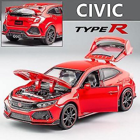 1:32 Honda Civic Type-r Legetøjsbil i Metal - Diecast & Legetøjsbiler - Metal Sportsvognsmodel - Lyd og Lys - Samling - Børnelegetøj - Gave