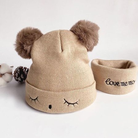 Strikket hue til børn Baby huehue KAFFE STIL 1 STIL 1