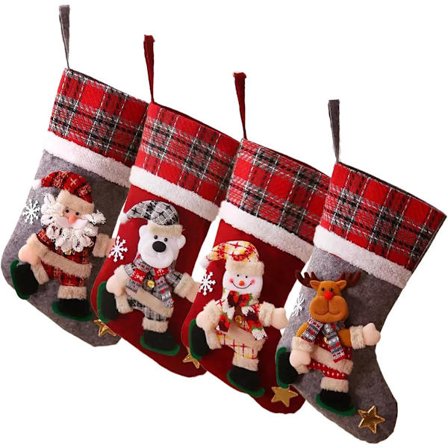 4 stk - Julestrømper - Julestrømpe rød m/ ruter - Juledekorasjon julestrømper