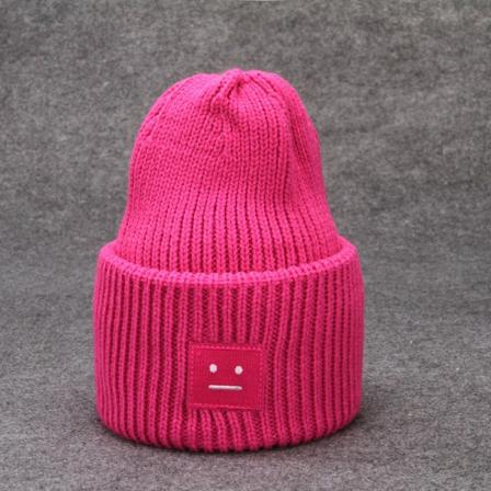 Varm vinterstrikk lue i koreansk stil fortykket høst- og vintergenser unisex Smiling Face Nine Red Average SizeM