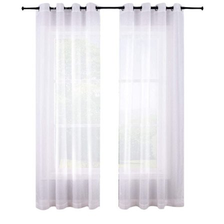 210 cm hvide gardiner med hvide øjer, sæt med 2 paneler, vinduesgardiner, polyester voile-look gardiner til soveværelset