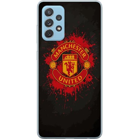 Kompatibelt Mobildeksel til Samsung Samsung Galaxy A52 5G Manchester United logo i rød og gul farge med røff sportslig bakgrunn