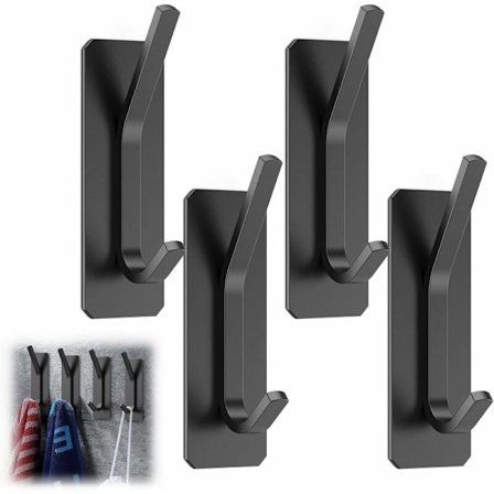 Selvklæbende kroge [4 Pack] Håndklædestativ Kraftig rustfrit stål selvklæbende kroge Vandtætte til at hænge på badeværelses- og køkkendøre Sølv