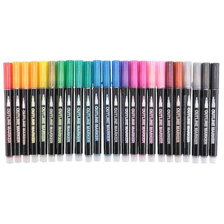 Shimmer Markers Doodle Outline Dazzles: 24 Färger Metalliska Dubbellinjer Glitterpennor Set Super Squiggles Sparkle Dazzlers