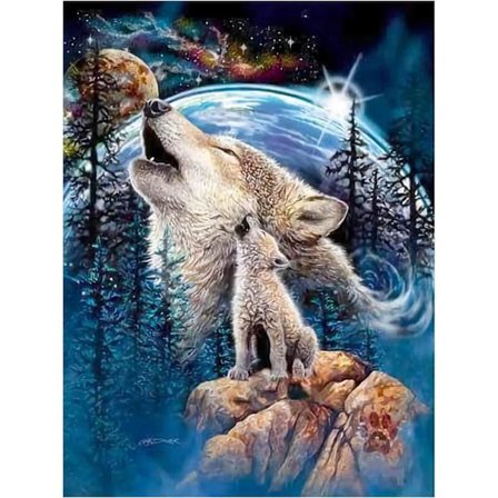 30*40cm, 5D diamantmalingssett, ulv som hyler
