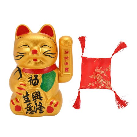 Kultainen paristokäyttöinen onnenkissa, joka heiluttaa kättään, onnea tuova, väriä kestävä, toivottava kissa, vaurauden kissa ravintolaan, hotelliin, 