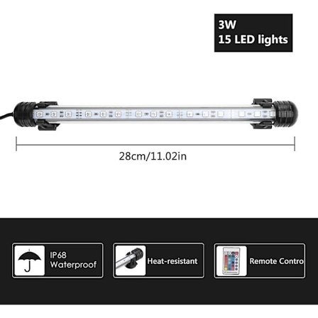 Färgglad LED akvariumbelysning Fisktank Ljus Vattentät Ljusstav Färgljus Dyk Ljus 28cm