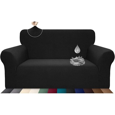 Strækbar sofaovertræk, vandtæt og ridsefast til 2-personers sofa, elegant mønster med skridsikre skumstænger (2-personers sofa, sort) KLB