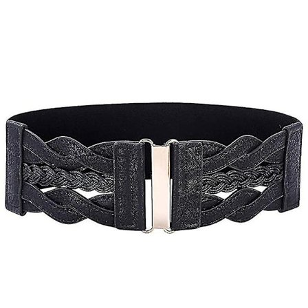 Dame Elastisk Vintage Bælte Strækbar Retro Bredt Taljebælte 1stk Sort