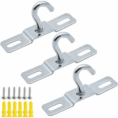 3 stk. Takkrok Base Plate Lysekrone krok Skruefeste Heavy Duty Jern Sinkbelagt Hengelampe (77mm) -