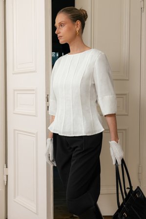 NA-KD Panelblus i linneblandning - Blusar - OffVit - EU 36