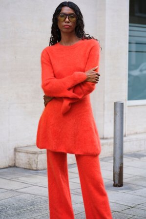 Soft Goat - Brushed mini dress - Cashmere dress - L - Tangerine
