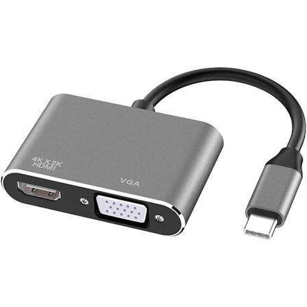 USB-C till HDMI VGA-adapter, 2-i-1 Typ C till HDMI 4K, VGA 1080P C