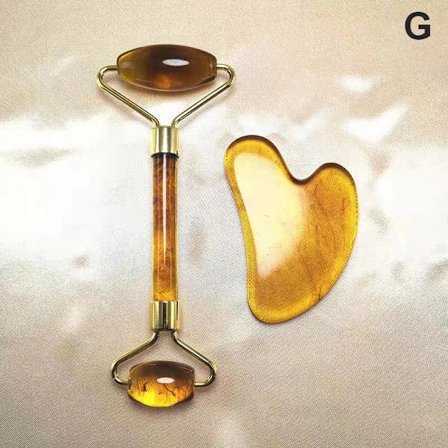 2 st/set Ansiktsmassage Spa Nackrulle Gua Sha Skrapbräda Ansiktslyft Anti-rynkborttagare Ansiktsrulle Skrap-set~04579