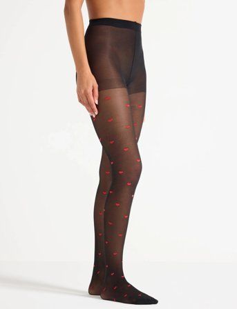 Lindex Tights 40 Den Red Hearts - Black - L