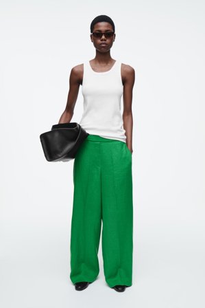 COS Women's Straight Leg Tailored Linen Trousers in Green