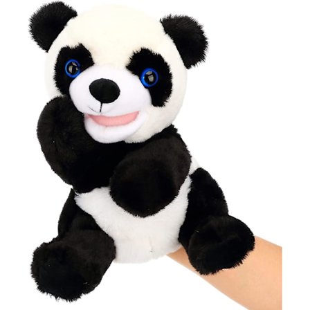 Panda-käsinukke pehmoeläinlelu liikuteltavalla suulla roolileikkeihin ja tarinankerrontaan