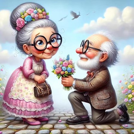 Diamantmålningskit, Glad Gammalt Par Diamantkonst Kit för Nybörjare DIY Full Rund Borr Diamantmålning, Mormor och Morfar Ädelstenskonst för Hemvägg