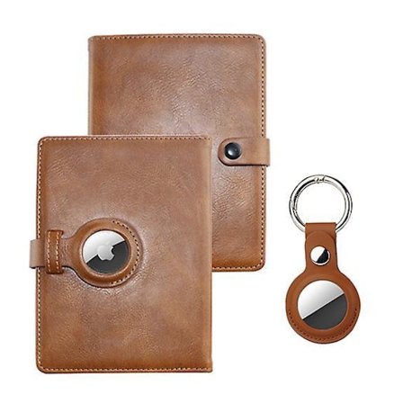 Airtag Wallet Case With Card Holder Passport Wallets Passport Covers Rfid Blocking Airtag Keychain Case Pu Leather Black