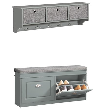 SoBuy ljusgrå skohylla med 2 dörrar 103.99x24x51.99cm, funktionell FSR64-HG