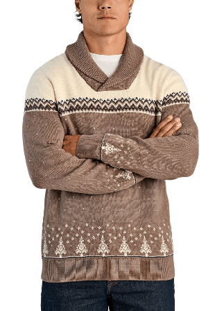 Lindbergh Xmas shawl collar Knit Stickat Herr Brun XL