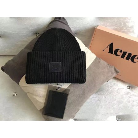 AC Smiley Par Ullmössa - Fyrkantig Uppvikt Kant, Högkvalitativ Vintermössa, Svart