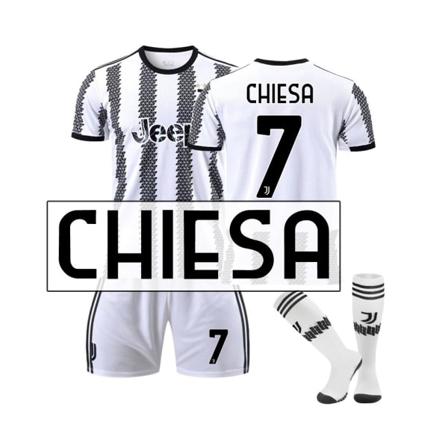 (Juventus hemmatröja 2022/23 Chiesa No.7 fotbollströja 3-delade kit för barn Vuxna Lemon Yellow,37
