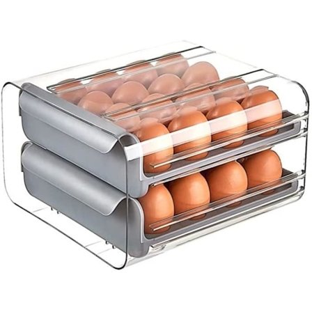 (Hvid) Dobbeltlags æggebeholder i plastik til køleskab, bærbar æggeskuffe, opbevaringshylde