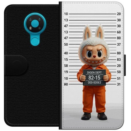 Yhteensopiva Lompakkokotelo Nokia Nokia 3.4 Söpö piirretty pupuhahmo vankilavaatteissa ja vankinumerolla taustana mittamerkinnät