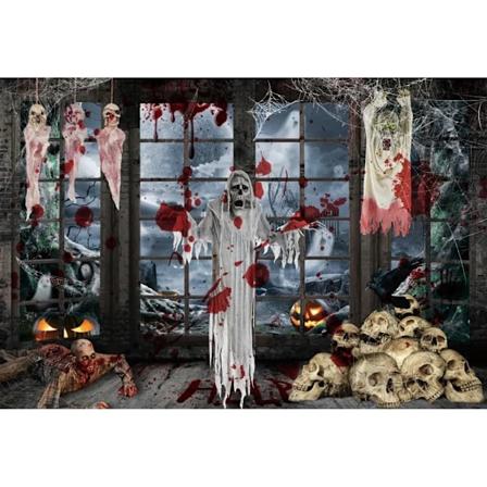 Halloween Party Dekoration Baggrundsdug Gyser Græskar Kranium Vindue Hængende Dug Hjem Værelse Dekoration Hængende Dug 9 230x180