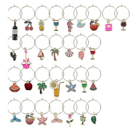 30 Vinglas Charm med Fodmarkører til Drikkevareidentifikation, Strandtema [YDE]